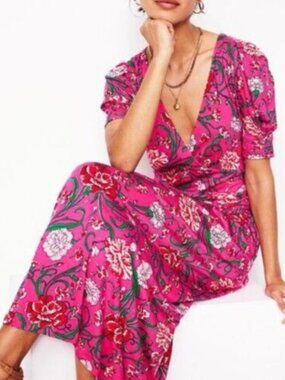 BODEN Kristen Pleated Jersey Midi Dress in Pink Floral, Size 2P